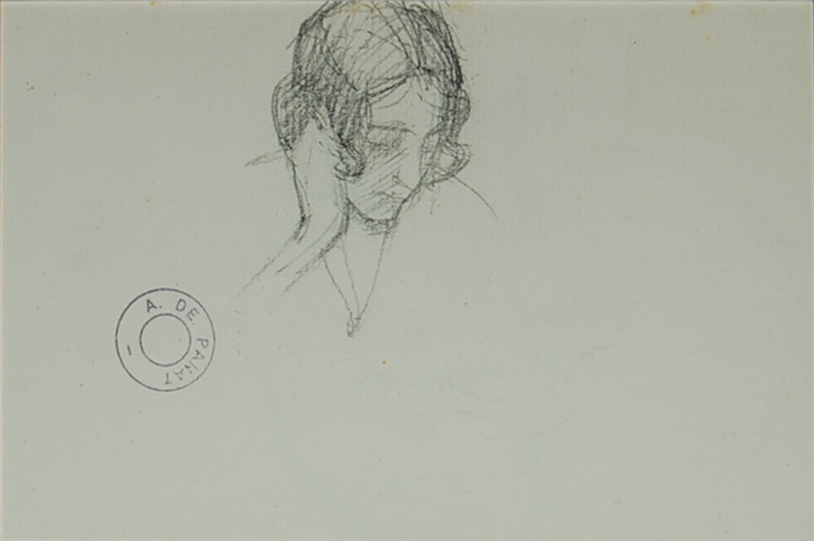 A. de PANAT (1886-1965) Études de jeunes femmes, l’une en portrait se tenant la tête, l’autre assise les jambes croisées Deux dessins à la mine de plomb sur papier.