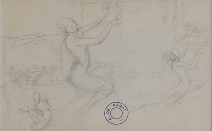 A. de PANAT (1886-1965) Étude de jeune femme et l’Amour - Étude de jeunes danseuses Deux dessins à la mine de plomb sur papier.