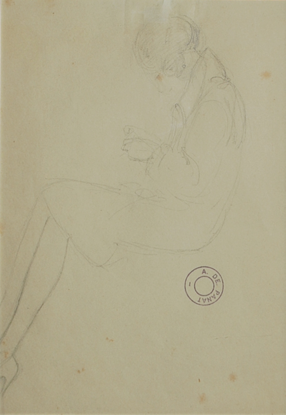A. de PANAT (1886-1965) Études de jeunes élégantes assises Deux dessins à la mine de plomb sur papier.