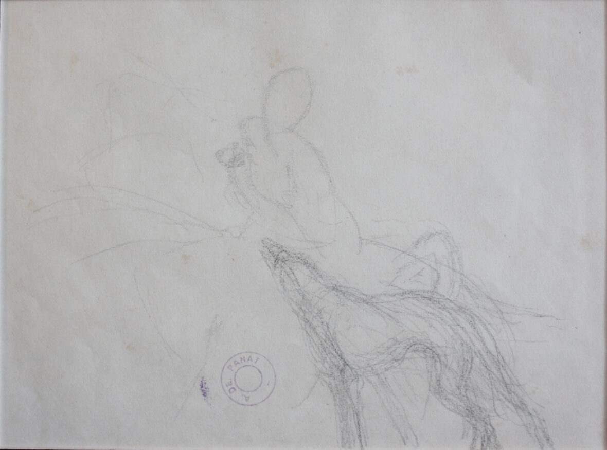 A. de PANAT (1886-1965) Études de jeunes femmes, l'une accompagnée d'un chien, l'autre jouant avec un oiseau Deux dessins à la mine de plomb sur papier.