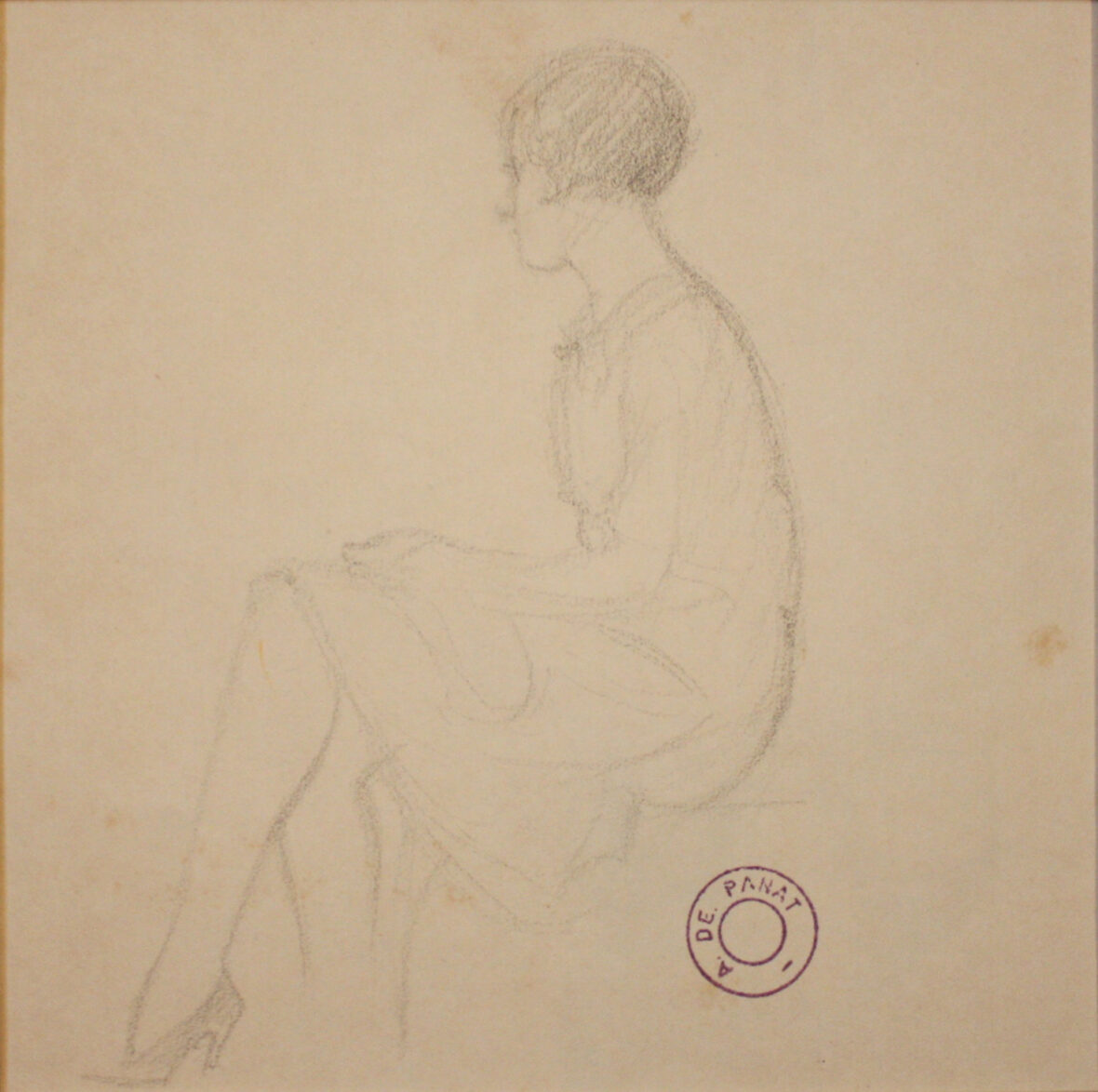 A. de PANAT (1886-1965) Études de jeunes femmes, l'une assise les jambes croisées, l'autre agenouillée Deux dessins à la mine de plomb sur papier.