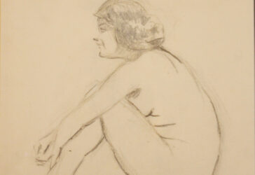 A. de PANAT (1886-1965) Étude de jeune femme nue, assise, les jambes contre la poitrine Dessin à la mine de plomb sur papier.