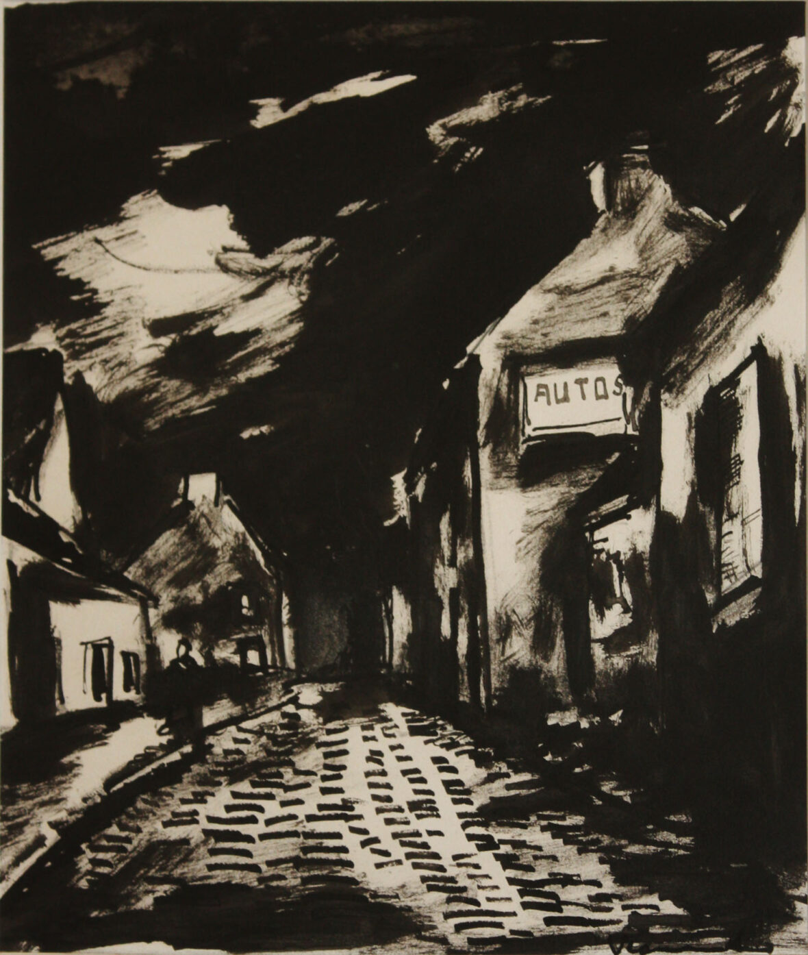 Maurice de VLAMINCK (1876-1958) Rue de village Dessin à l'encre de Chine et lavis gris sur papier. Signé en bas à droite.