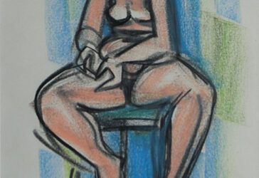 Raymond ESPINASSE (1897-1985) Nu féminin sur un tabouret. Pastel sur papier. Tampon d'atelier en bas au centre.