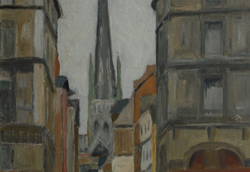Laurent de la Motte (XXe) Vue de l'église Huile sur carton. Signée en bas à droite et datée 1928.