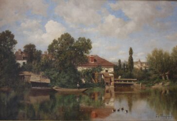 Claude François de MESGRIGNY (1836-1884) Paysage à la rivière Huile sur toile. Signée en bas à droite.