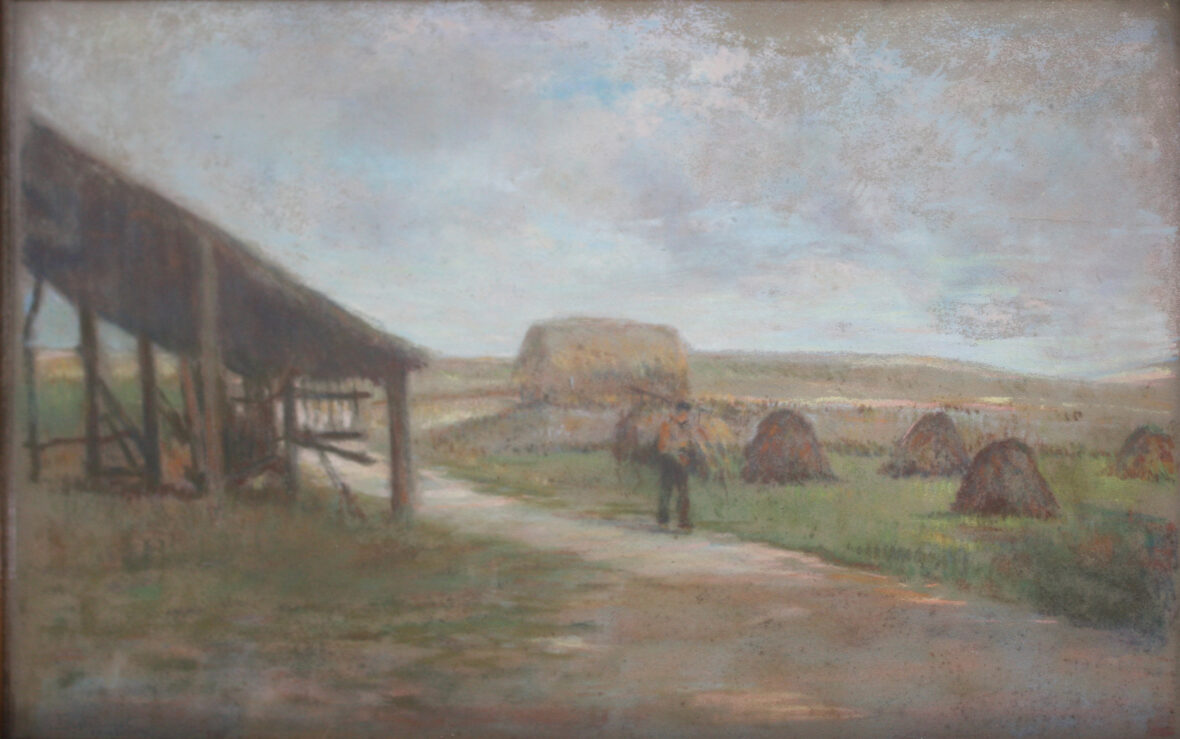 Edouard DUHAMEL (XIX-XXe siècle) La Récolte Pastel. Signé en bas à gauche et daté 1907. (Manques).