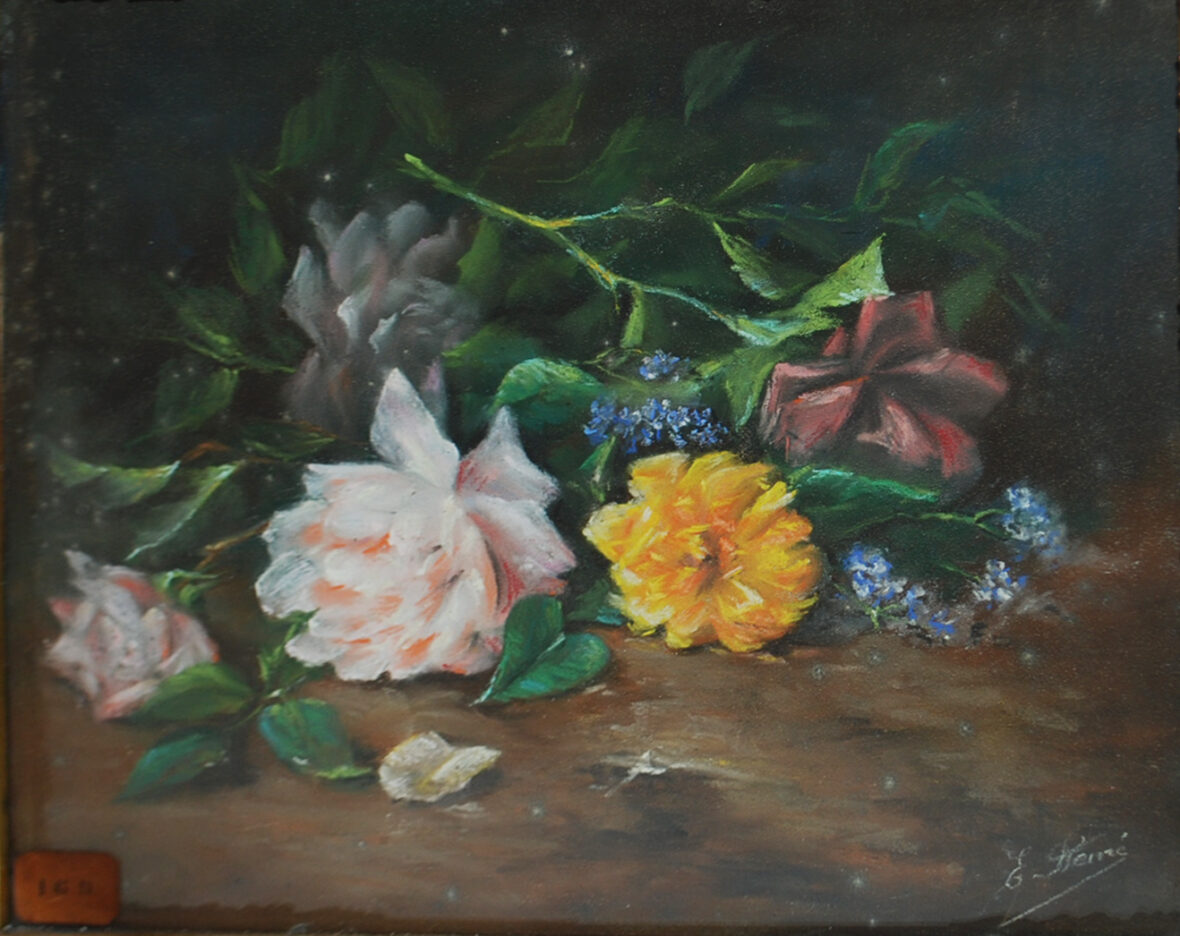 Émile DEME (XIX-XXe siècle) Nature morte au rose Pastel sur papier. Signé en bas à droite.