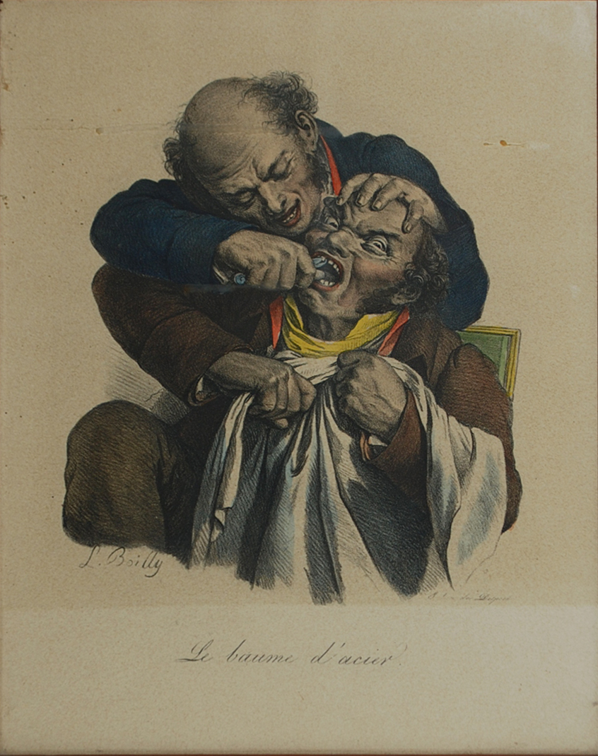 D’après Louis Léopold BOILLY (1761-1845) Le Baume d’acier Gravure en couleur.