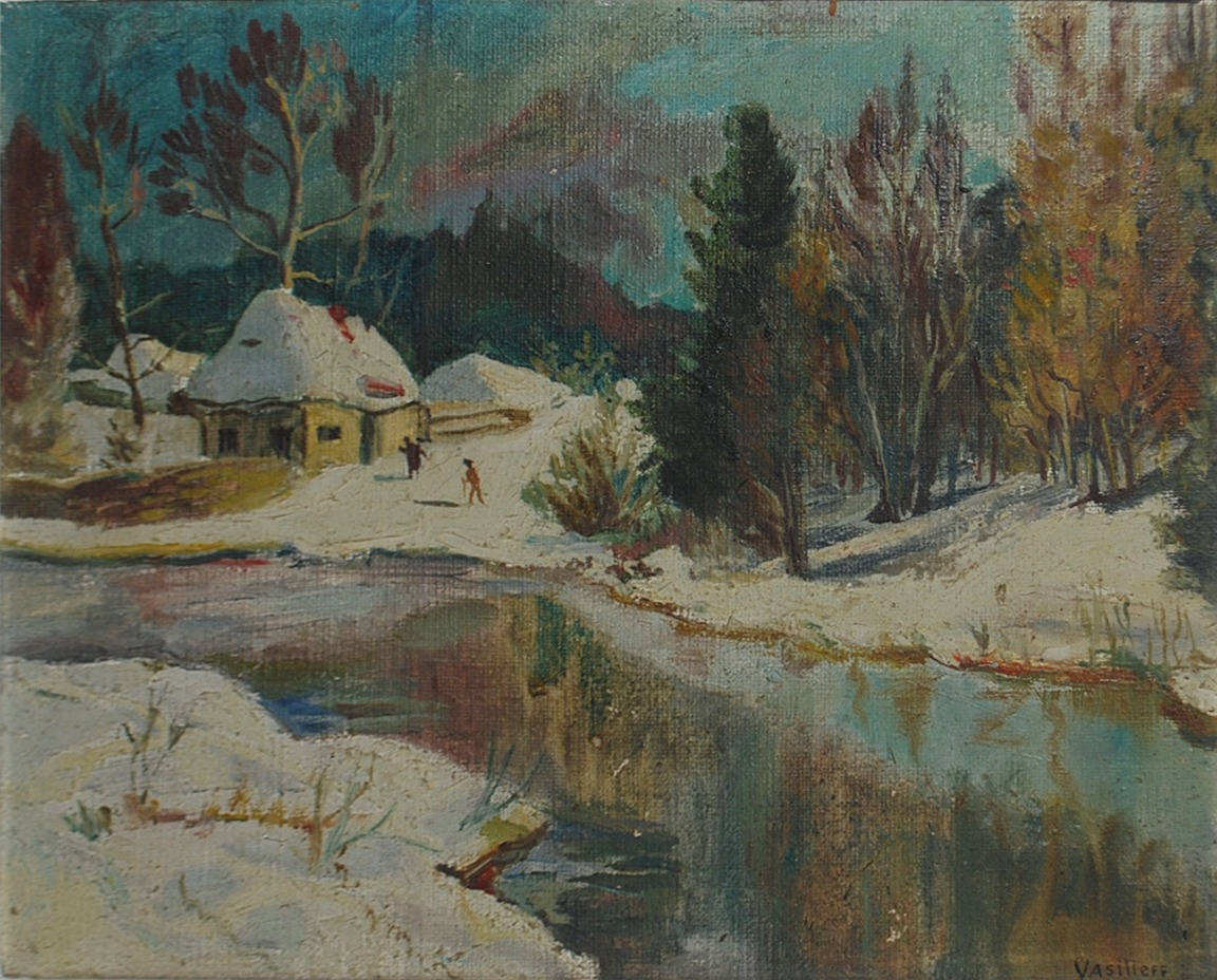 Nikolaj Ivanovic VASILEV (1892-1970) Paysage hivernal Huile sur toile. Signée en bas à droite.