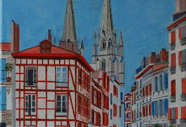 Jean PARRAUD (XXe) Bayonne, Quartier de la Cathédrale Huile sur toile. Signée en bas à droite.