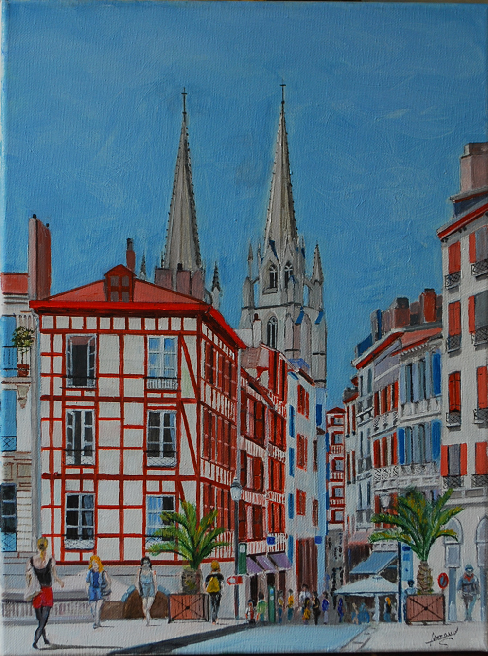 Jean PARRAUD (XXe) Bayonne, Quartier de la Cathédrale Huile sur toile. Signée en bas à droite.