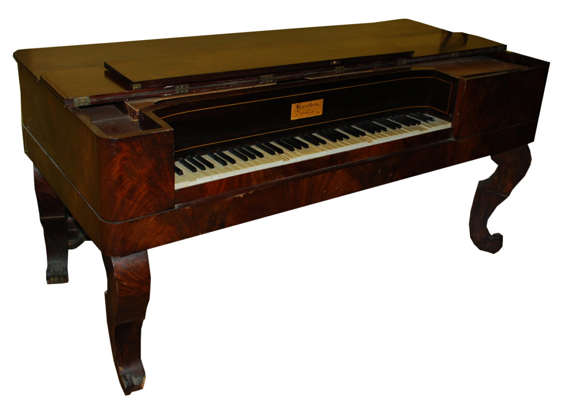 Piano forte en placage d’acajou. Par Hesselbein à Paris. XIXe siècle.