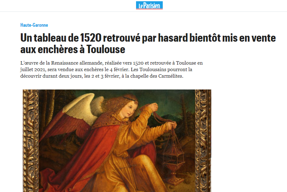 « Un tableau de 1520 retrouvé par hasard bientôt mis en vente aux enchères à Toulouse », 25 janvier 2022