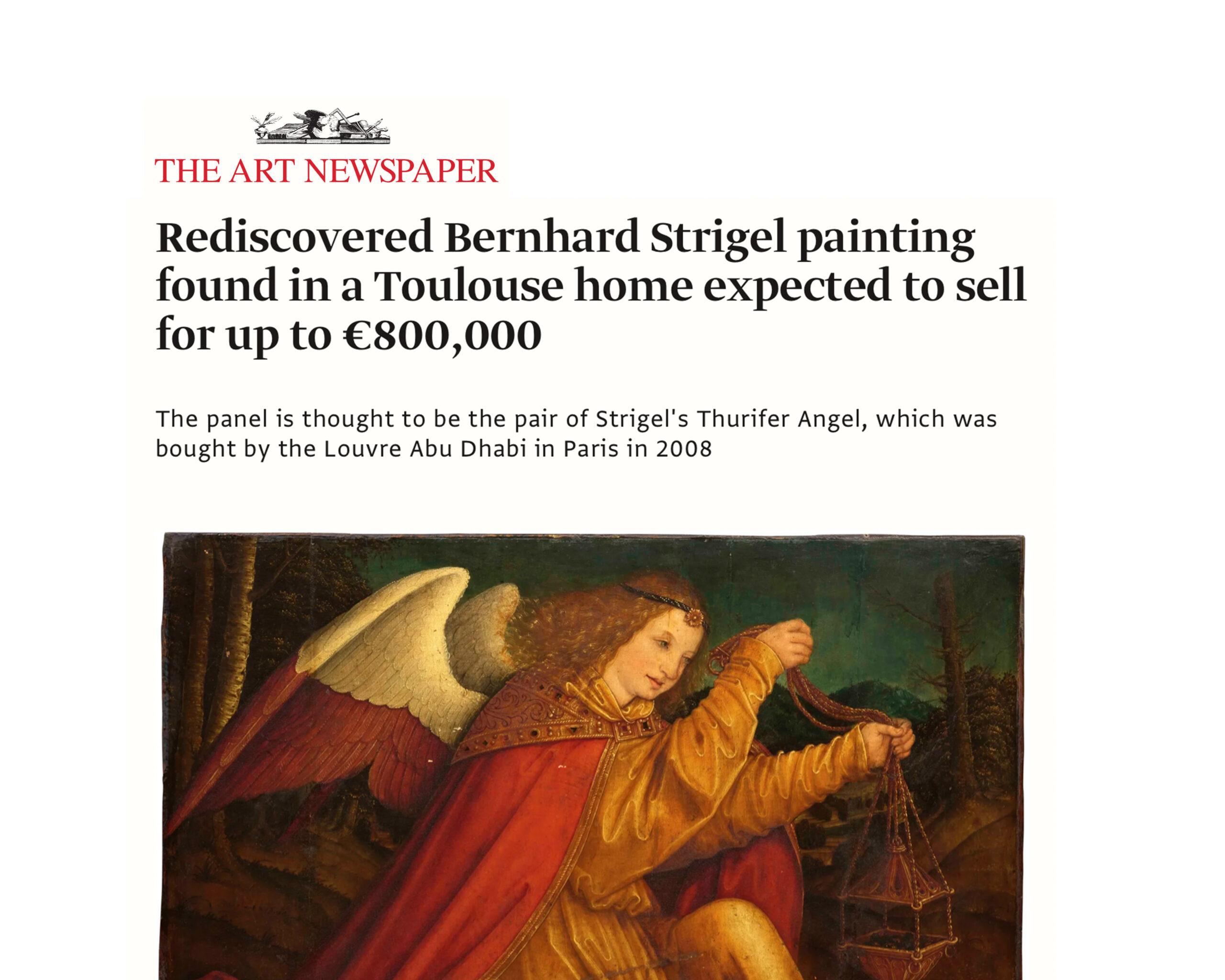 « Rediscovered in Toulouse Bernhard Strigel painting expected to sell for up to €800,000 », 7 janvier 2022