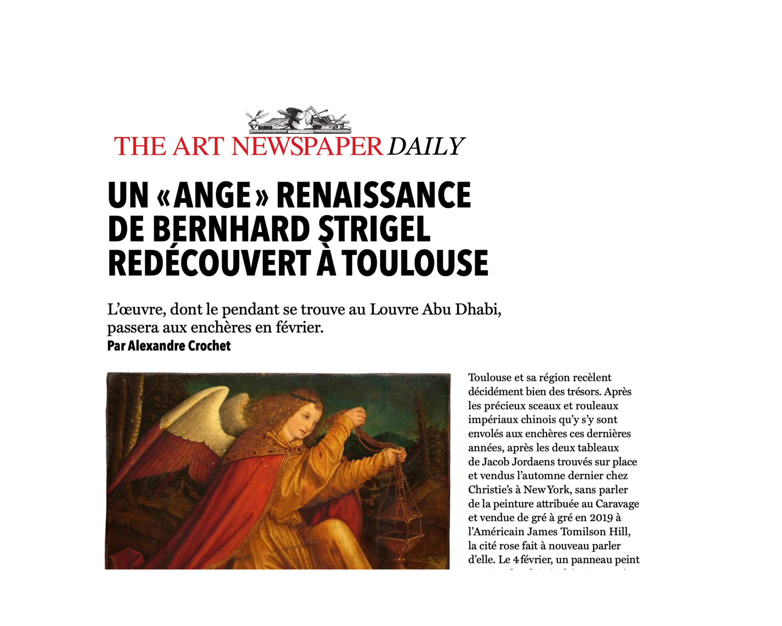 « Un « Ange » Renaissance de Bernhard Strigel redécouvert à Toulouse », 10 janvier 2022