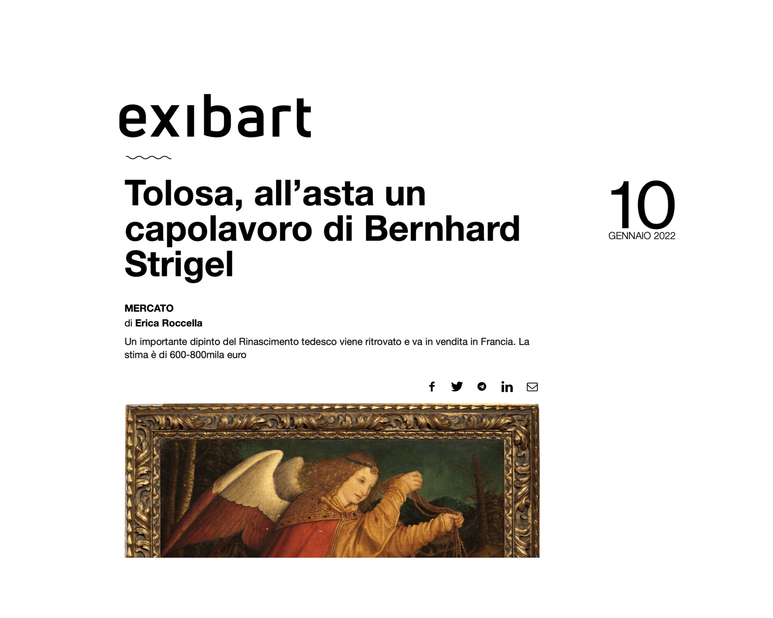« Tolosa, all’asta un capolavoro di Bernhard Strigel », 10 janvier 2022