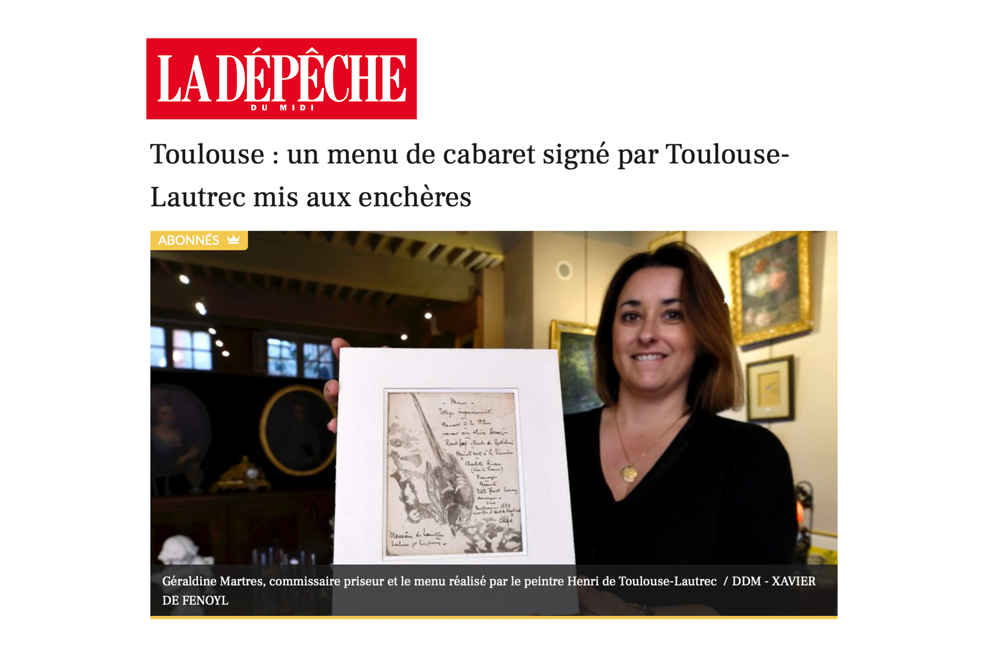 « Toulouse : un menu de cabaret signé par Toulouse-Lautrec mis aux enchères », 27 avril 2022