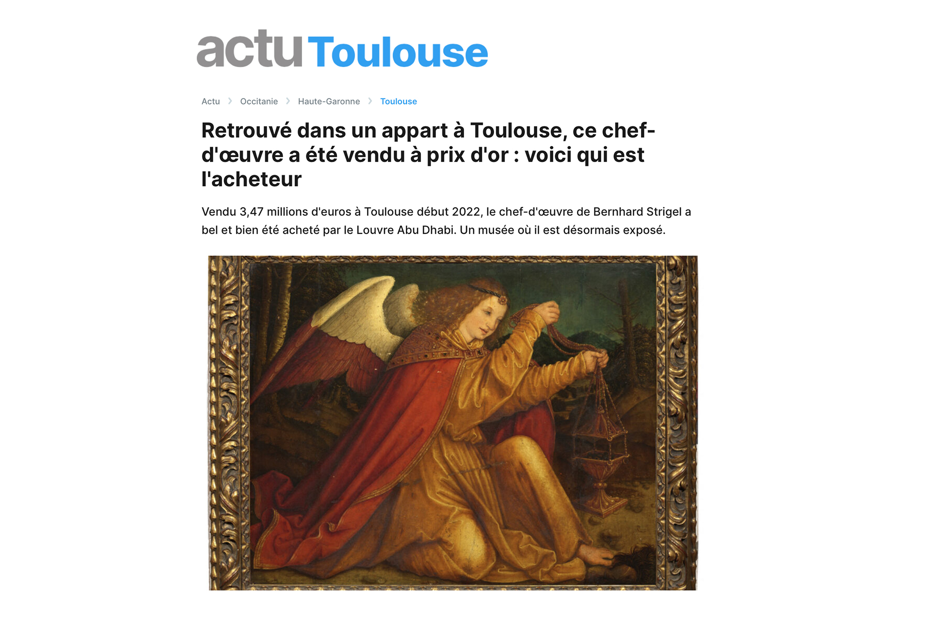 « Retrouvé dans un appart à Toulouse, vendu à prix d’or : voici qui est l’acheteur », 29 décembre 2022