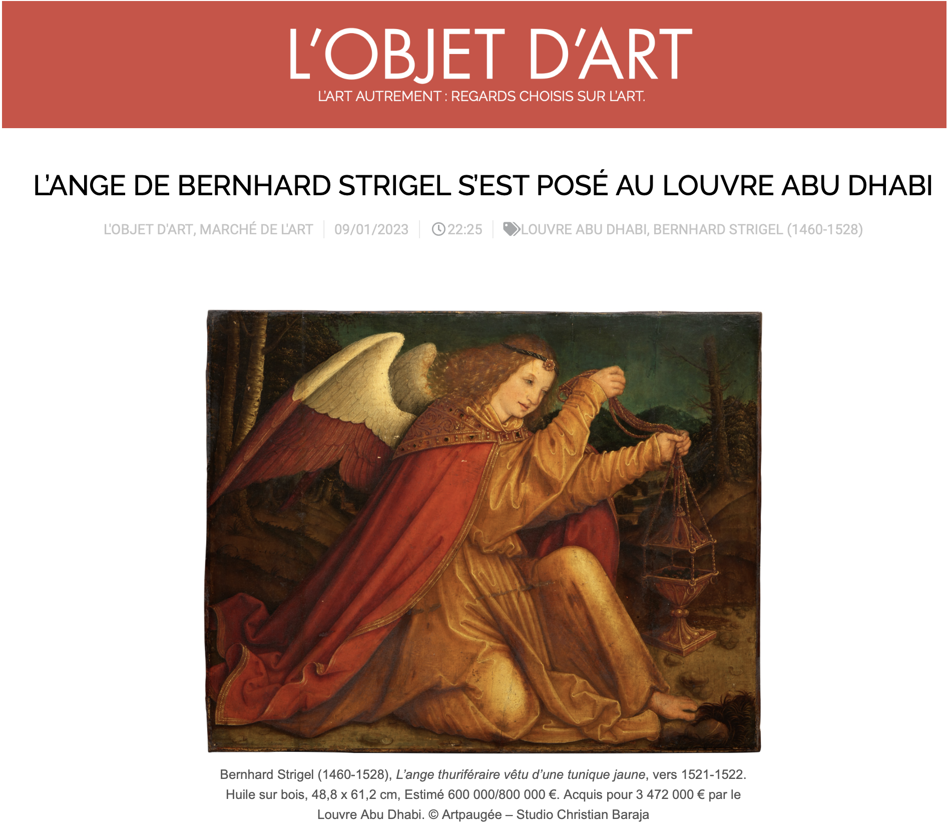 « L’Ange de Bernhard Strigel s’est posé au Louvre Abu Dhabi », 9 janvier 2023
